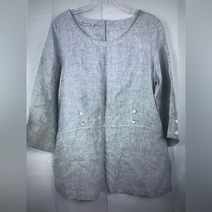 Mena Cinque Womens Made In Italy 3/4 Sleeves Gray Linen Top Lagenlook Sz M-L
